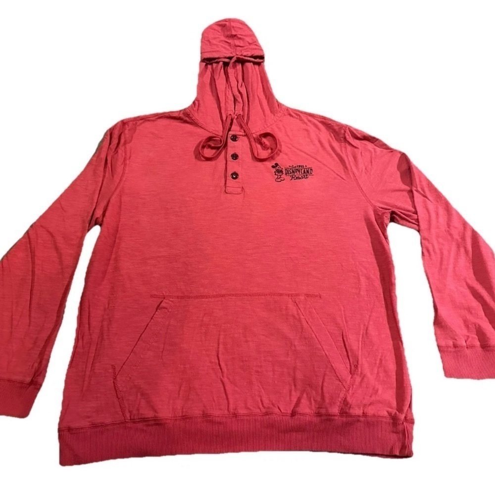 Disneyland Disney Parks Red Coral Pullover Hooded Lightweight Shirt Mickey Mouse